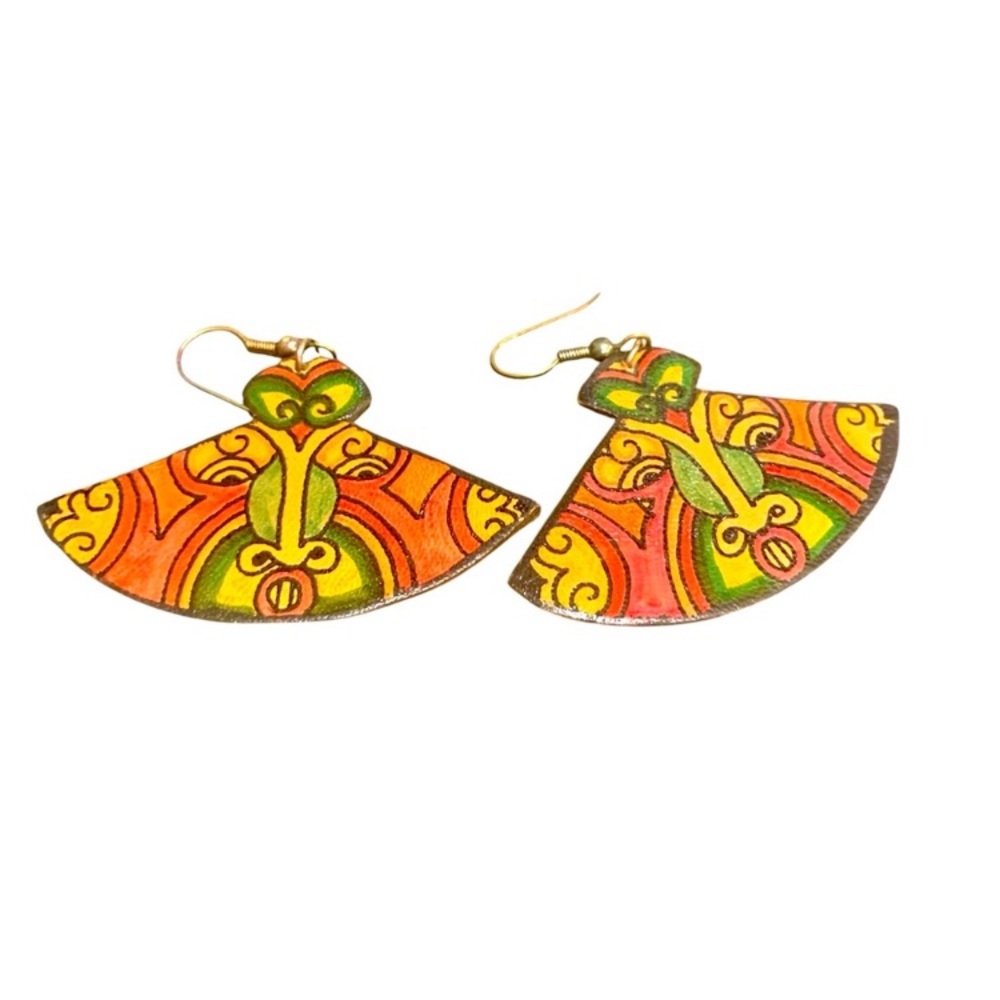 RARE VINTAGE Colorful Fan-Shaped Earrings